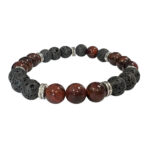 Bratara ochi de tigru rosu, piatra lava si charm 8mm - vitalitate, creativitate si impamantare